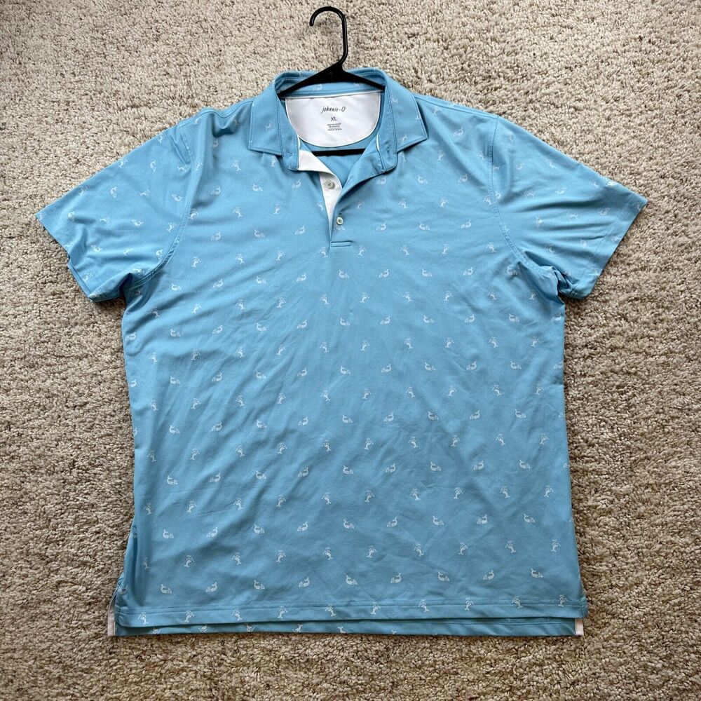 Johnnie O Polo Performance‎ Shirt Men's XL Blue Mermaid Short Sleeve Golf Casual